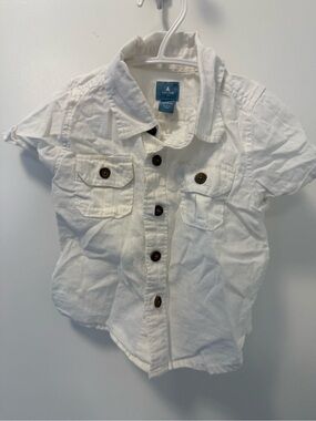 Baby GAP White Short-Sleeve Button-Down linen blend Shirt for Kids 6-12 months